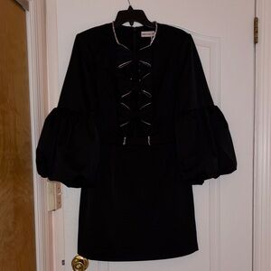 REBECCA VALLANCE Elegant Black Dress with Bows and Puff Sleeves